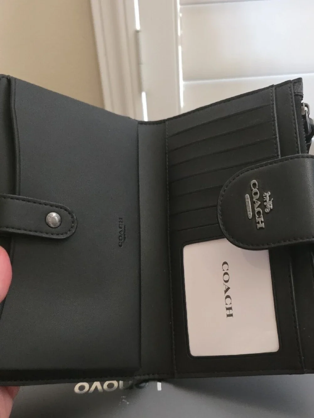 Coach Black Signature Continental Wallet with Silver Logo